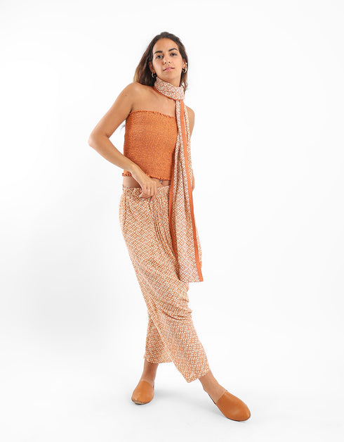 Printed harem pants with pleats on the front and back